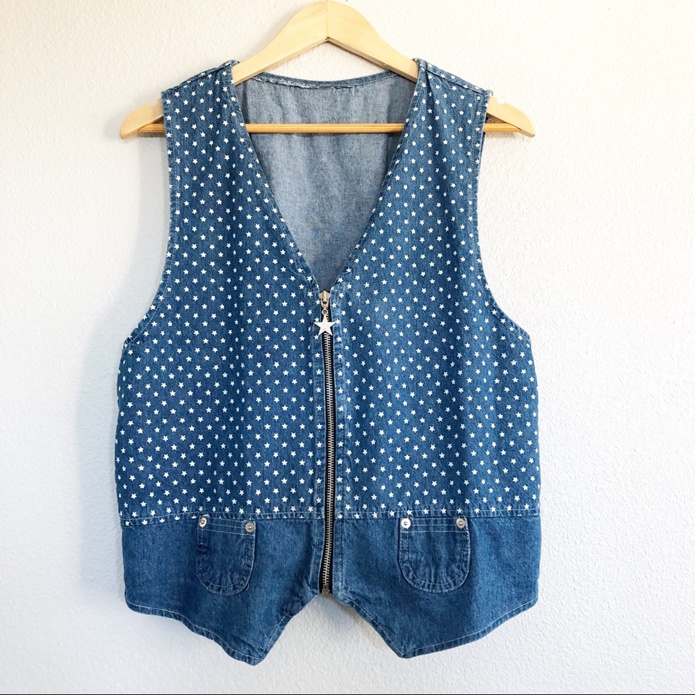 Vintage Denim Boho Star Vest Sz Large